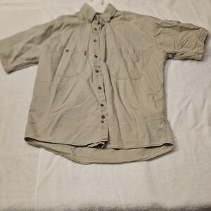 Bugle Boy Button-Up Shirt Beige Short Sleeve Cotton S Men Casual Solid Collared